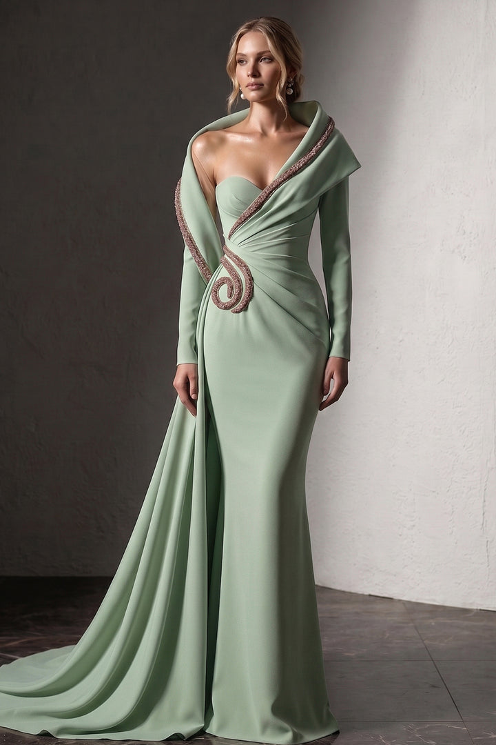 Embellished Asymmetrical Draped Mermaid Dress