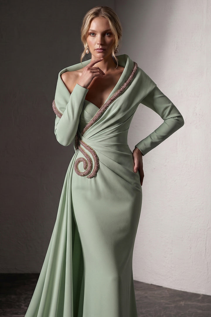 Embellished Asymmetrical Draped Mermaid Dress