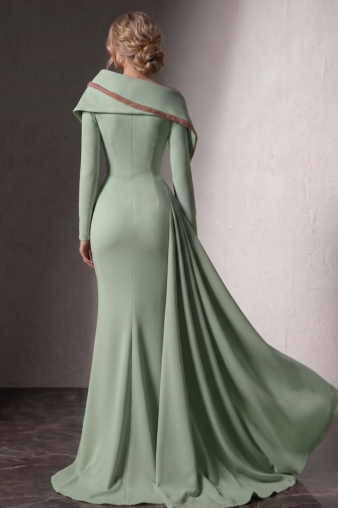 Embellished Asymmetrical Draped Mermaid Dress
