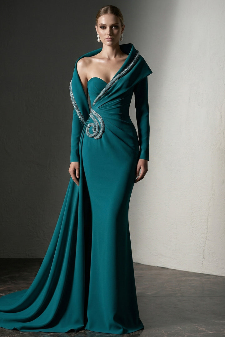 Embellished Asymmetrical Draped Mermaid Dress