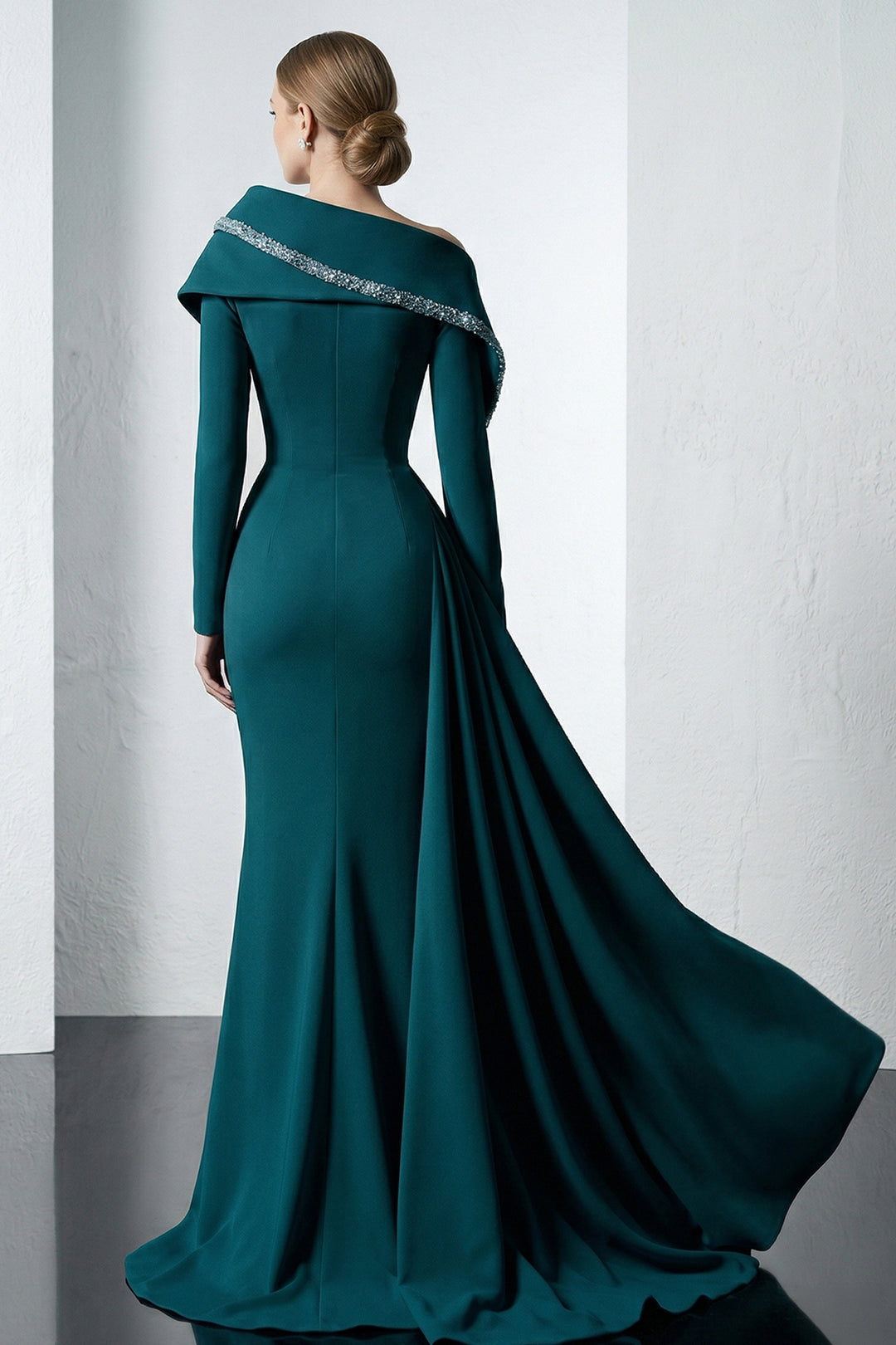Embellished Asymmetrical Draped Mermaid Dress