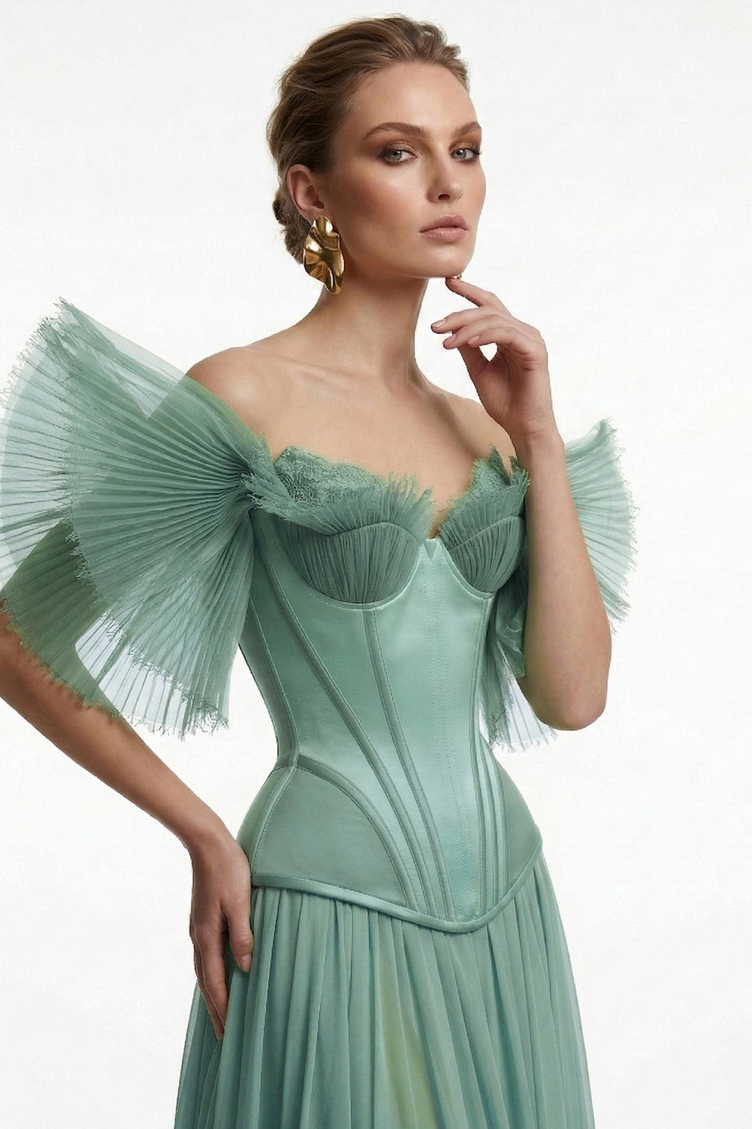 Off-The-Shoulder Pleated Tulle A-Line Dress – M.R DESIGN