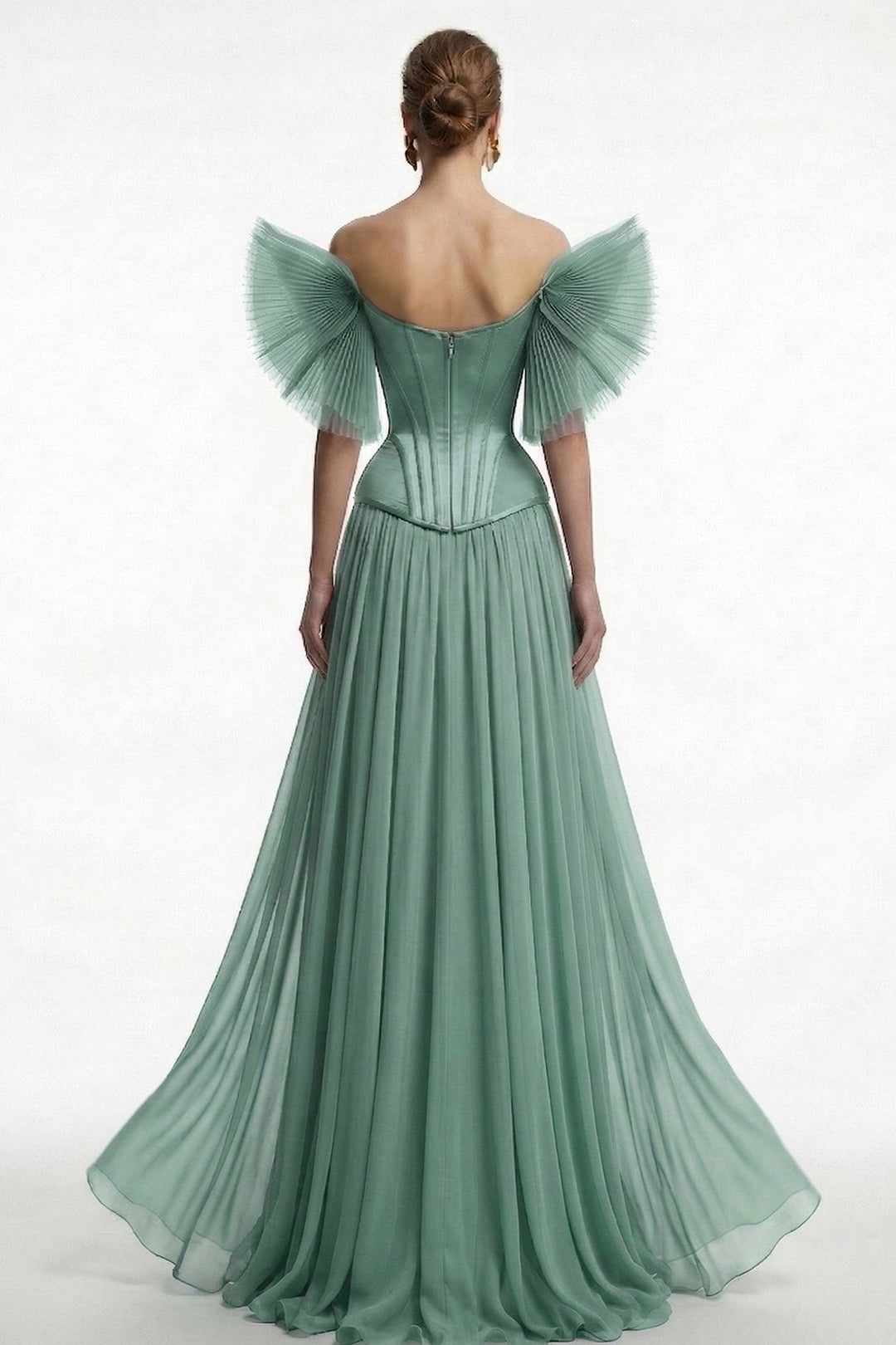 Off-The-Shoulder Pleated Tulle A-Line Dress