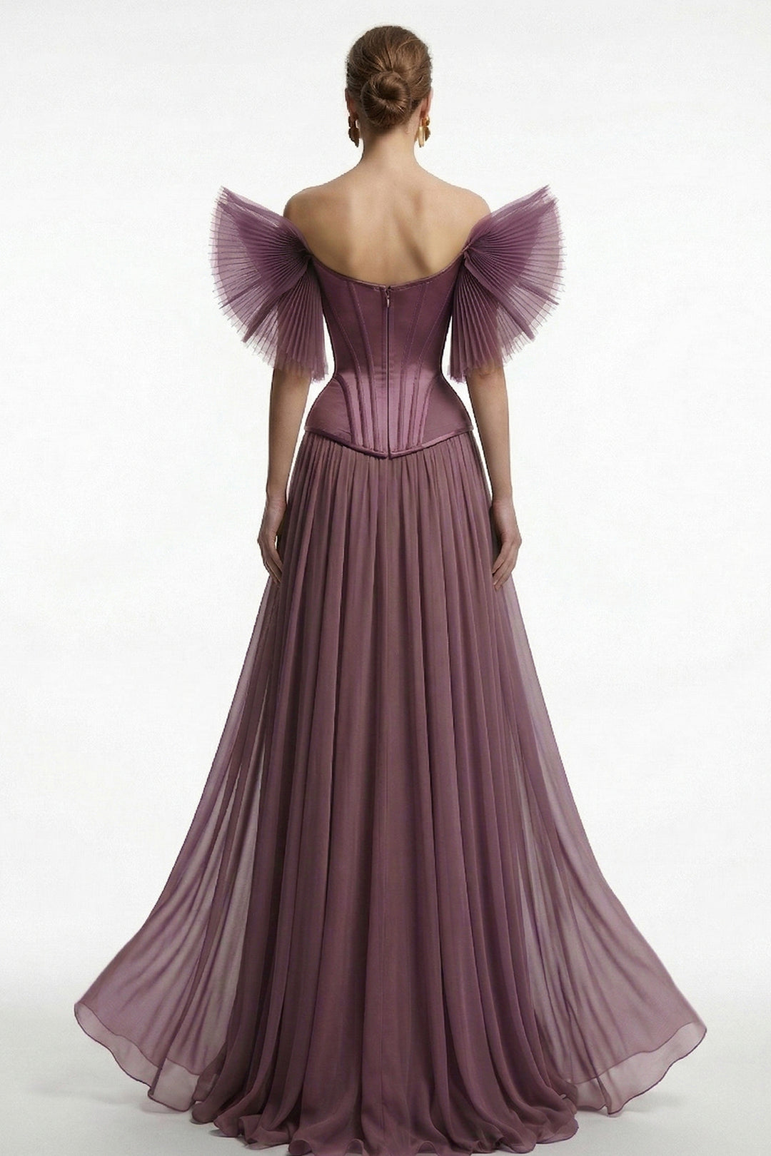 Off-The-Shoulder Pleated Tulle A-Line Dress