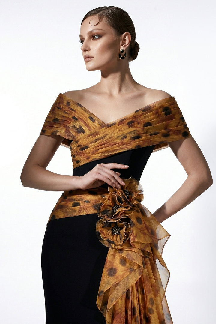 Off-The-Shoulder 3D Floral Mermaid Dress