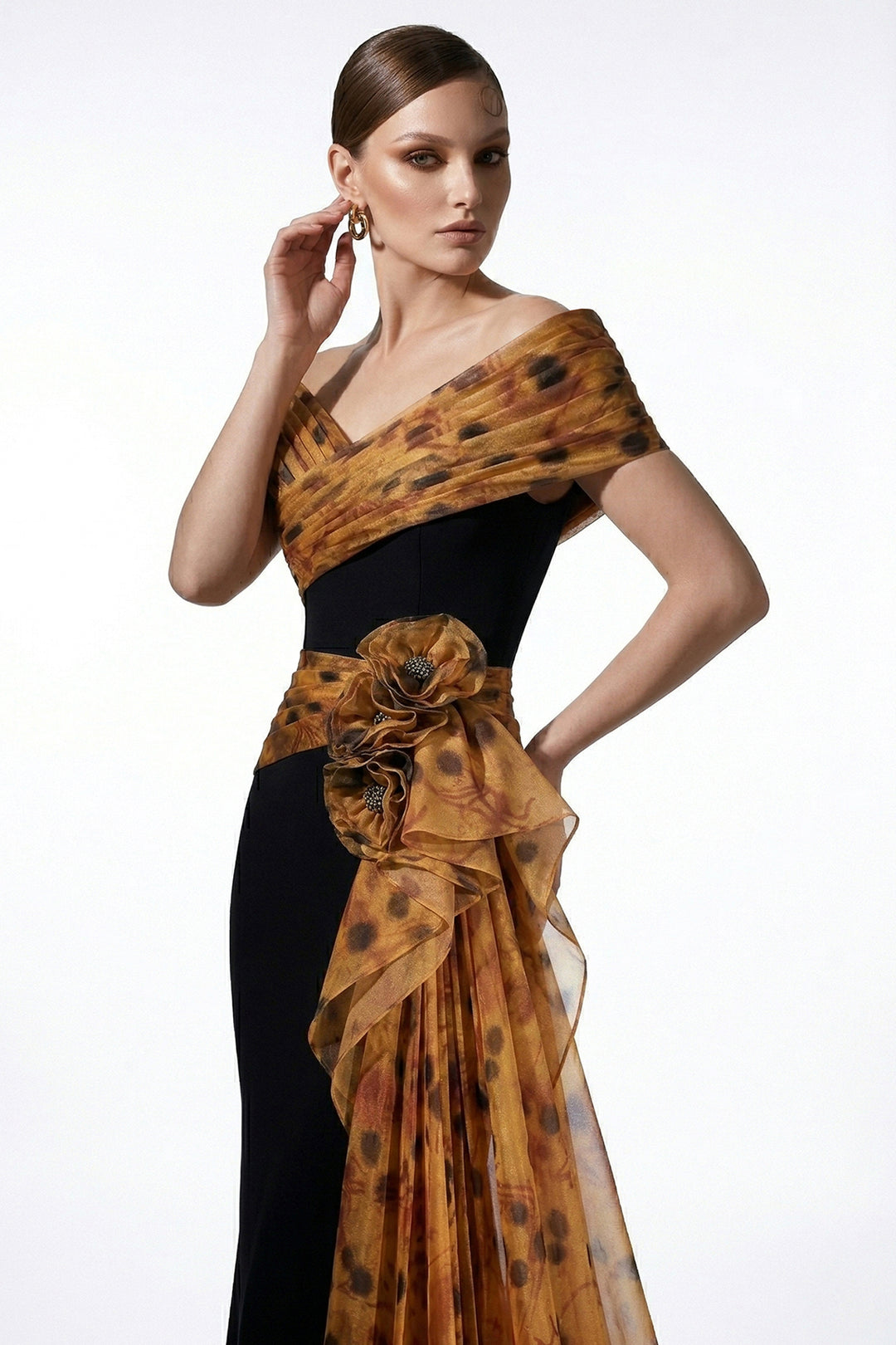 Off-The-Shoulder 3D Floral Mermaid Dress