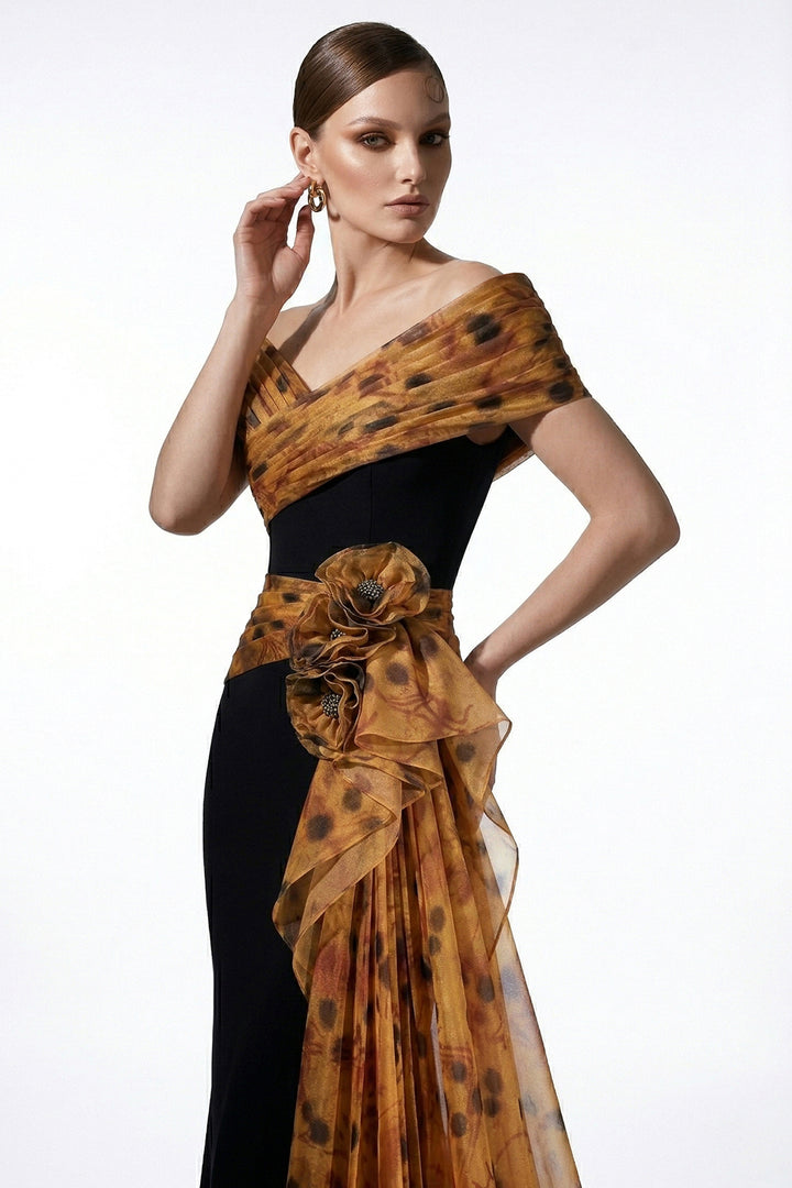 Off-The-Shoulder 3D Floral Mermaid Dress
