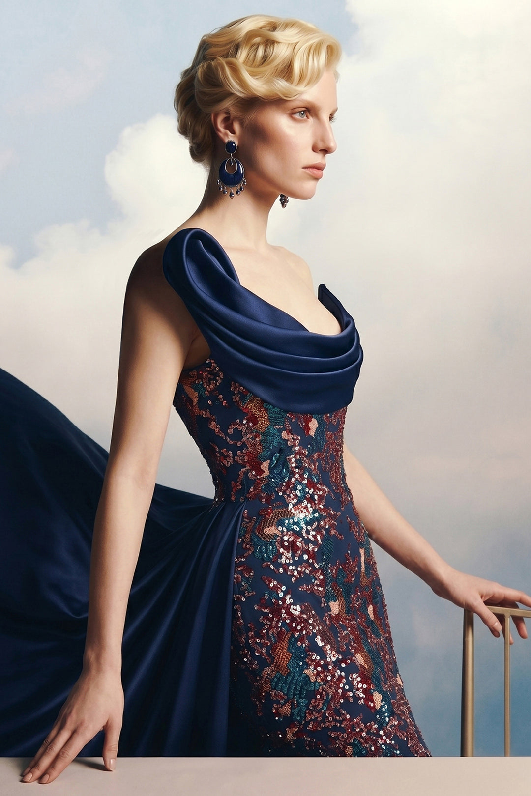 Embellished Off-The-Shoulder Mermaid Dress with Overskirt