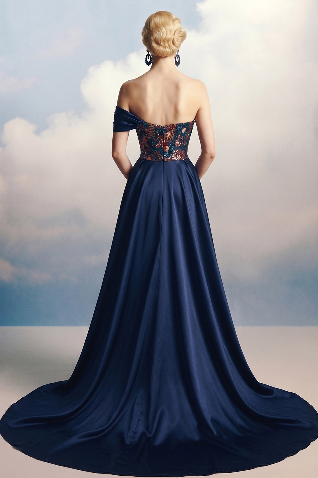 Embellished Off-The-Shoulder Mermaid Dress with Overskirt