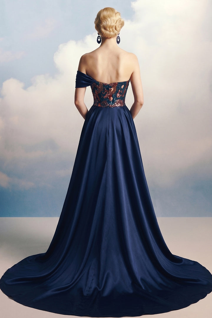 Embellished Off-The-Shoulder Mermaid Dress with Overskirt