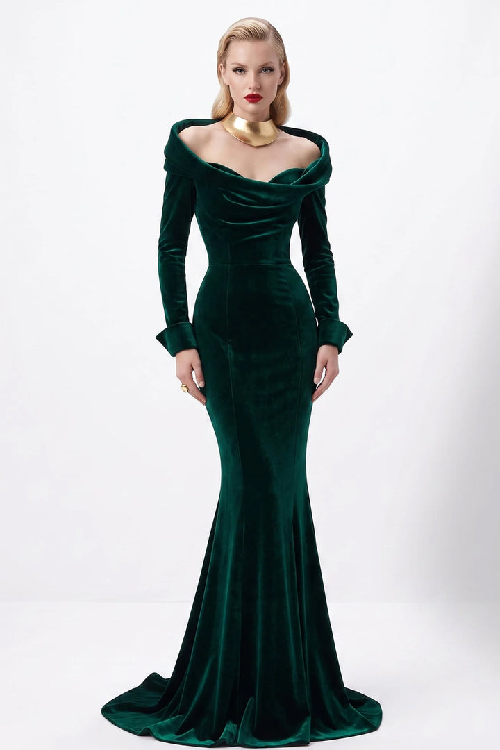 Long Sleeved Mermaid Dress with Structured Cuffs