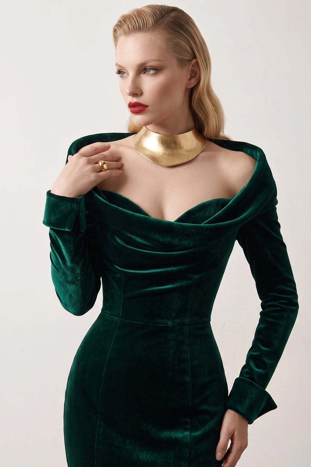 Long Sleeved Mermaid Dress with Structured Cuffs