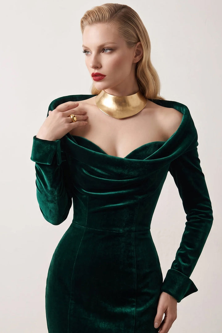 Long Sleeved Mermaid Dress with Structured Cuffs