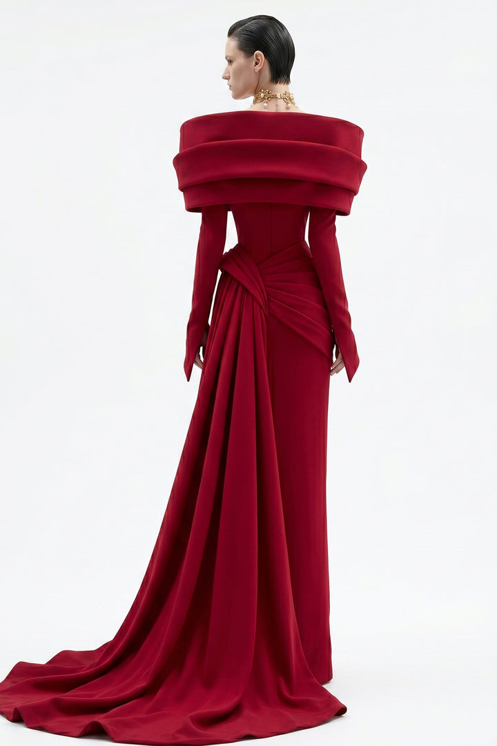 Architectural Off-The-Shoulder Plunging Crepe Dress