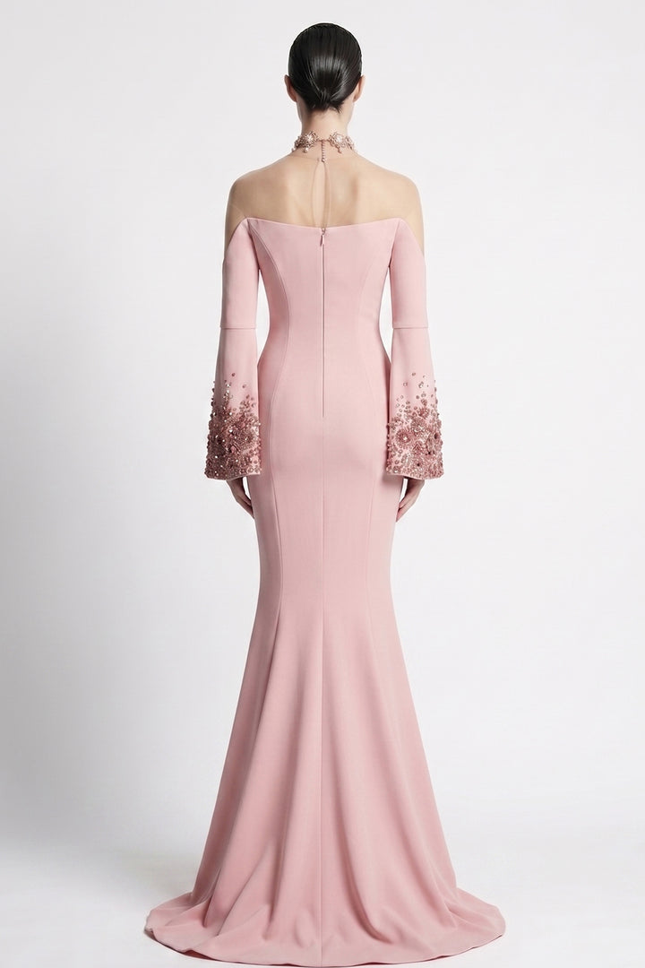 Plunging Illusion Cold-Shoulder Mermaid Dress