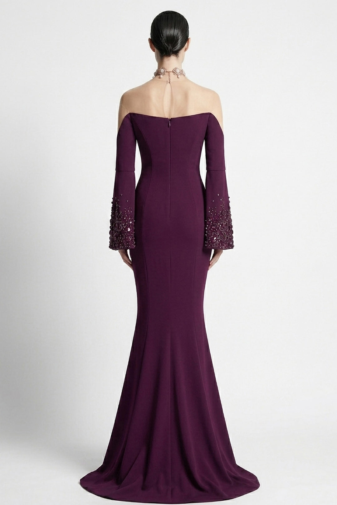 Plunging Illusion Cold-Shoulder Mermaid Dress