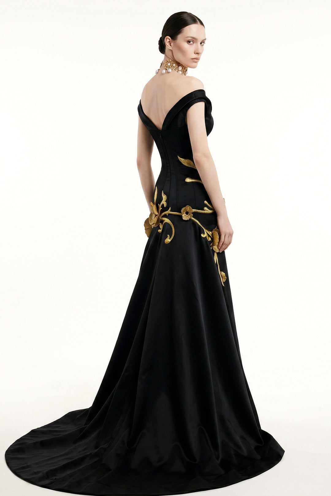 Off-The-Shoulder 3D Embroidered Corset Dress