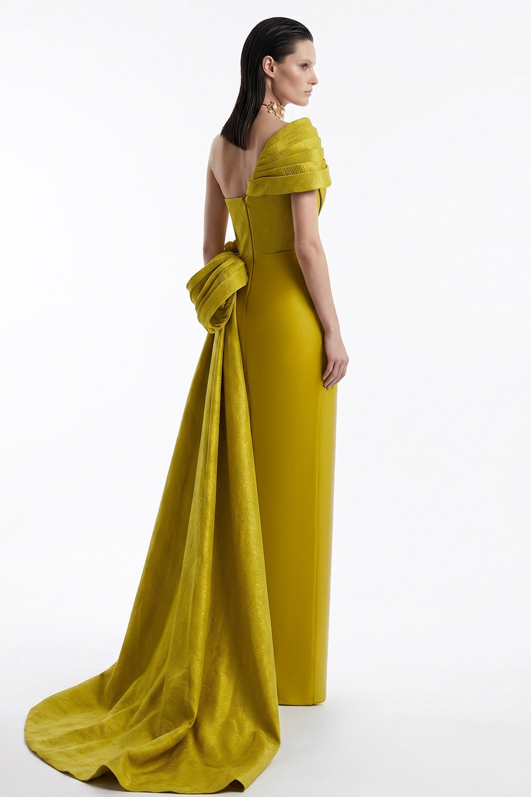 One-Shoulder 3D Rosette Draped Dress