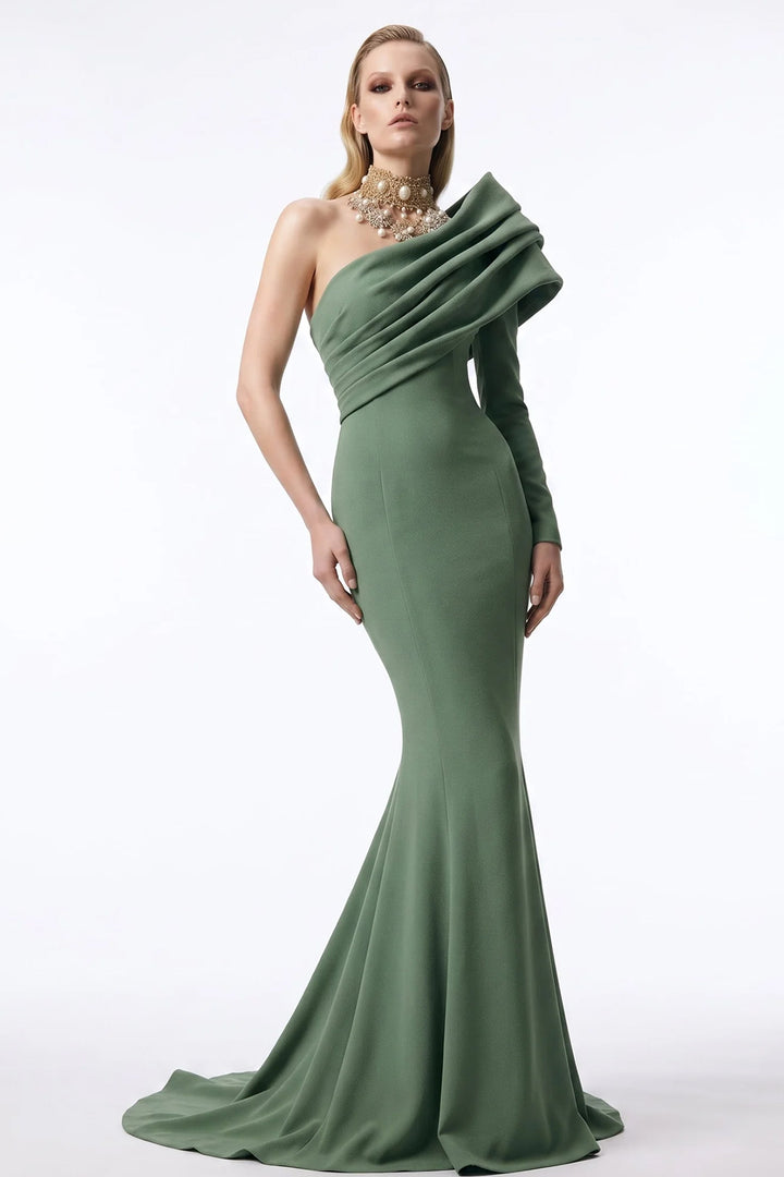 Asymmetrical One-Shoulder Crepe with Mermaid Dress