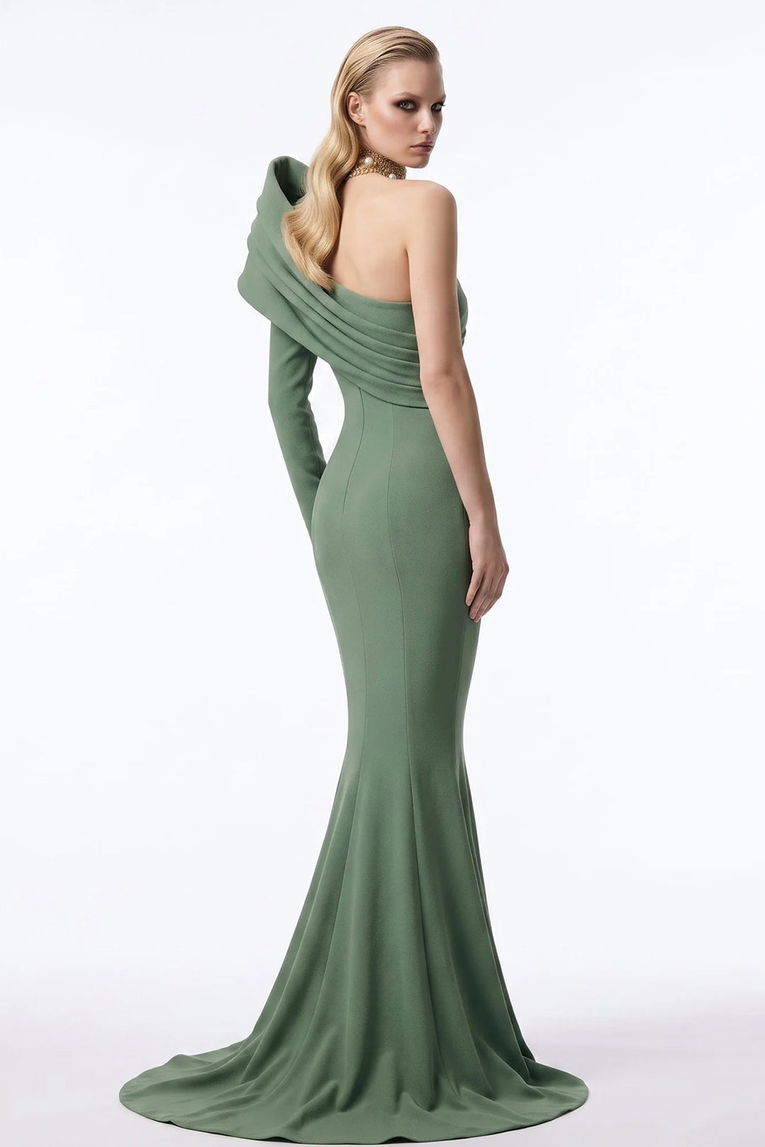 Asymmetrical One-Shoulder Crepe with Mermaid Dress