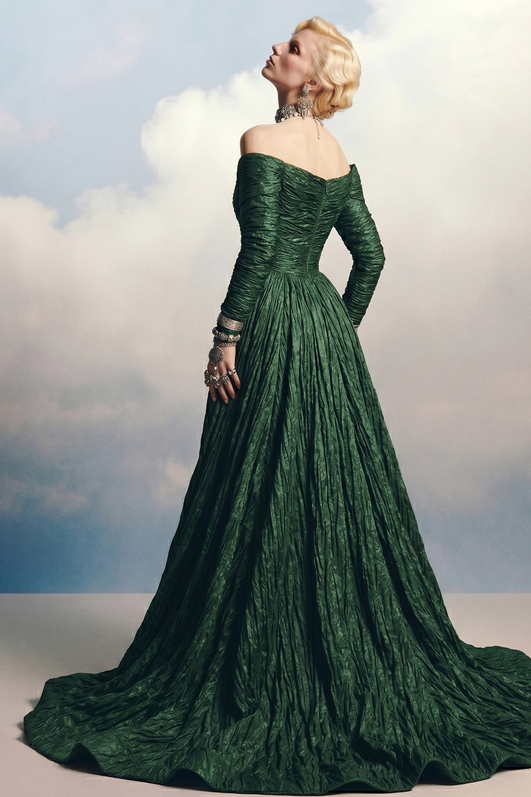 Textured Off-The-Shoulder A-Line Dress