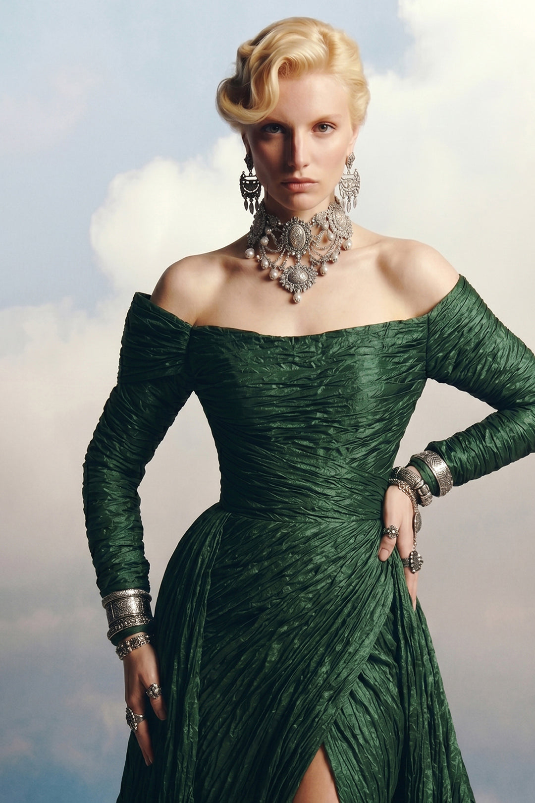Textured Off-The-Shoulder A-Line Dress
