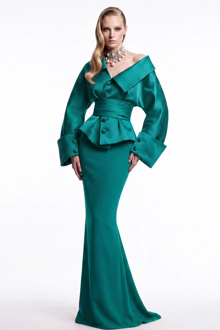 Button Front Dress with Voluminous Long Sleeves