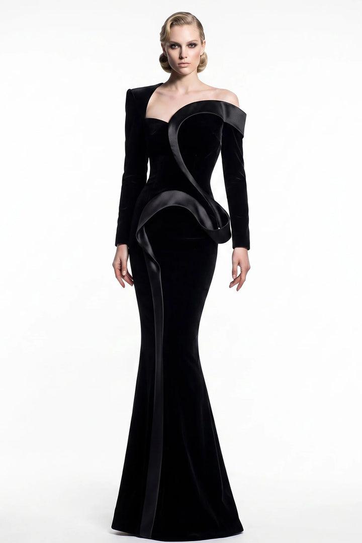 Asymmetrical Off-The-Shoulder Satin with Mermaid Dress