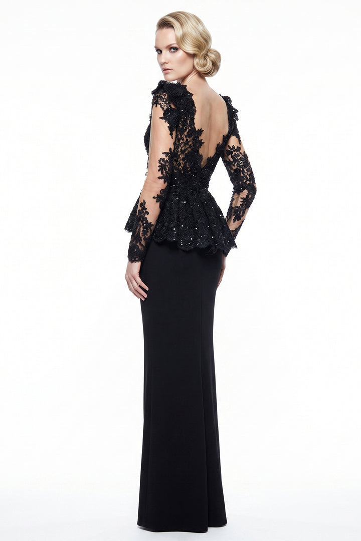 Embellished Lace Peplum with Column Dress