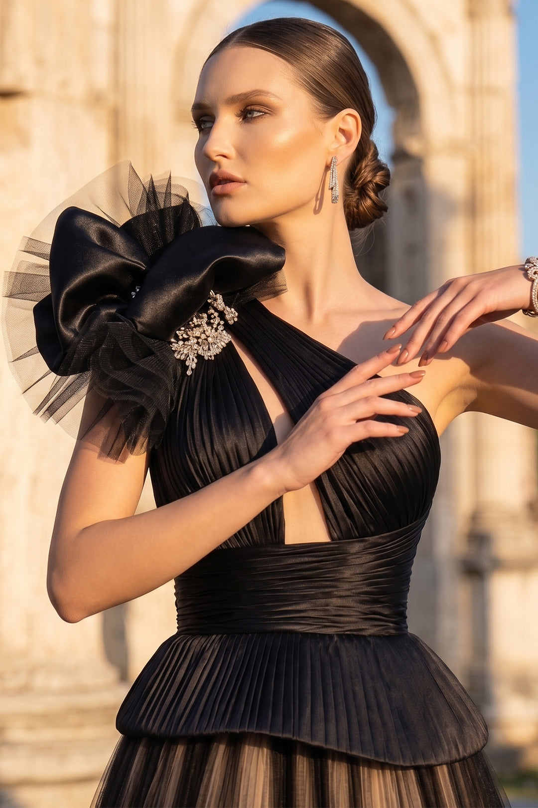 Asymmetrical One-Shoulder Floral with Peplum Dress