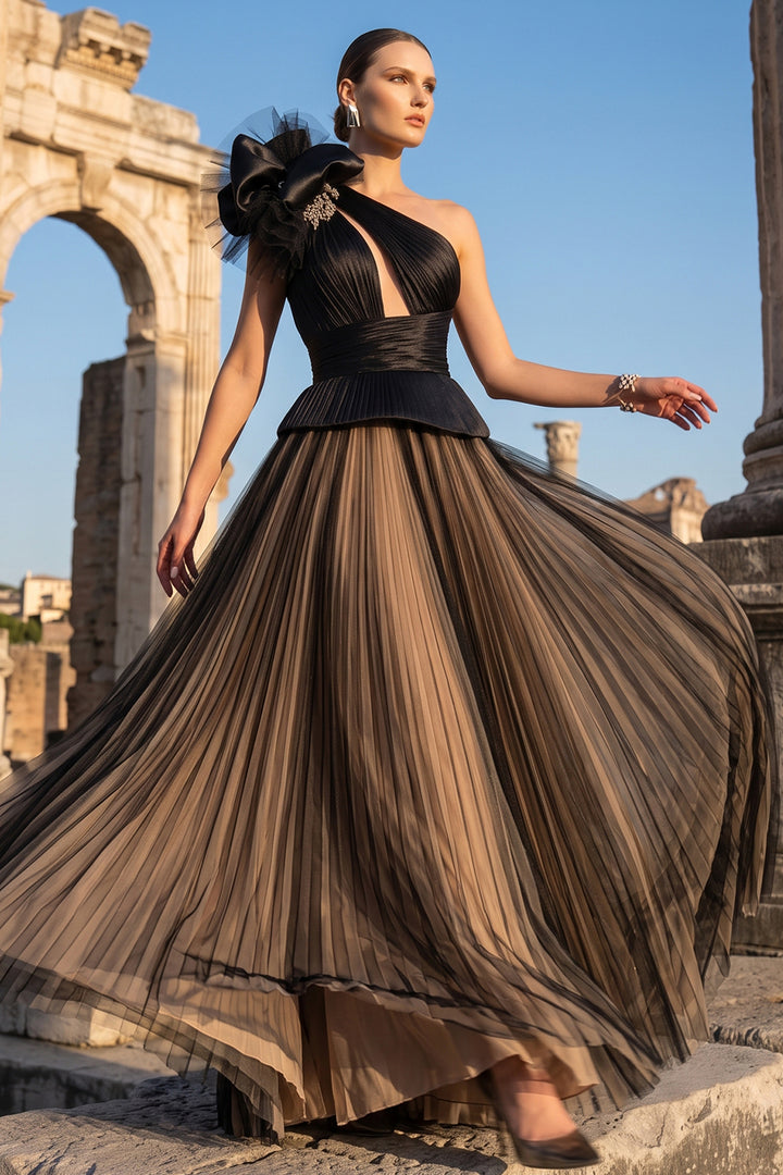 Asymmetrical One-Shoulder Floral with Peplum Dress