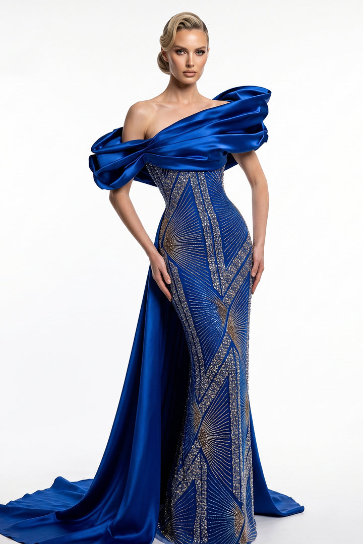 Off-The-Shoulder with Art Deco Beaded Dress