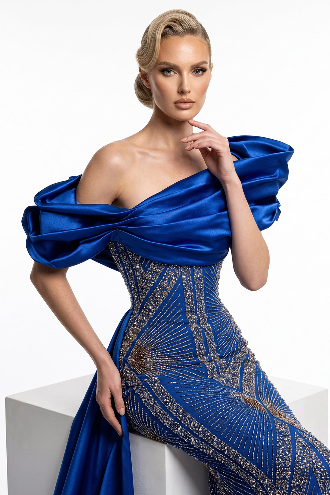 Off-The-Shoulder with Art Deco Beaded Dress