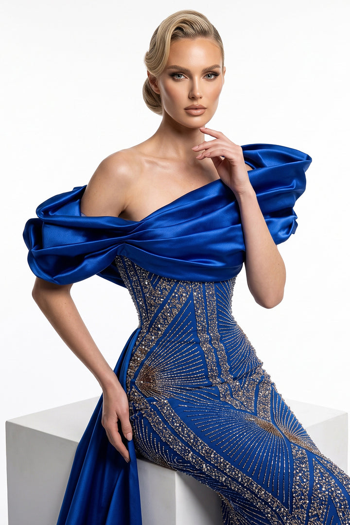 Off-The-Shoulder with Art Deco Beaded Dress
