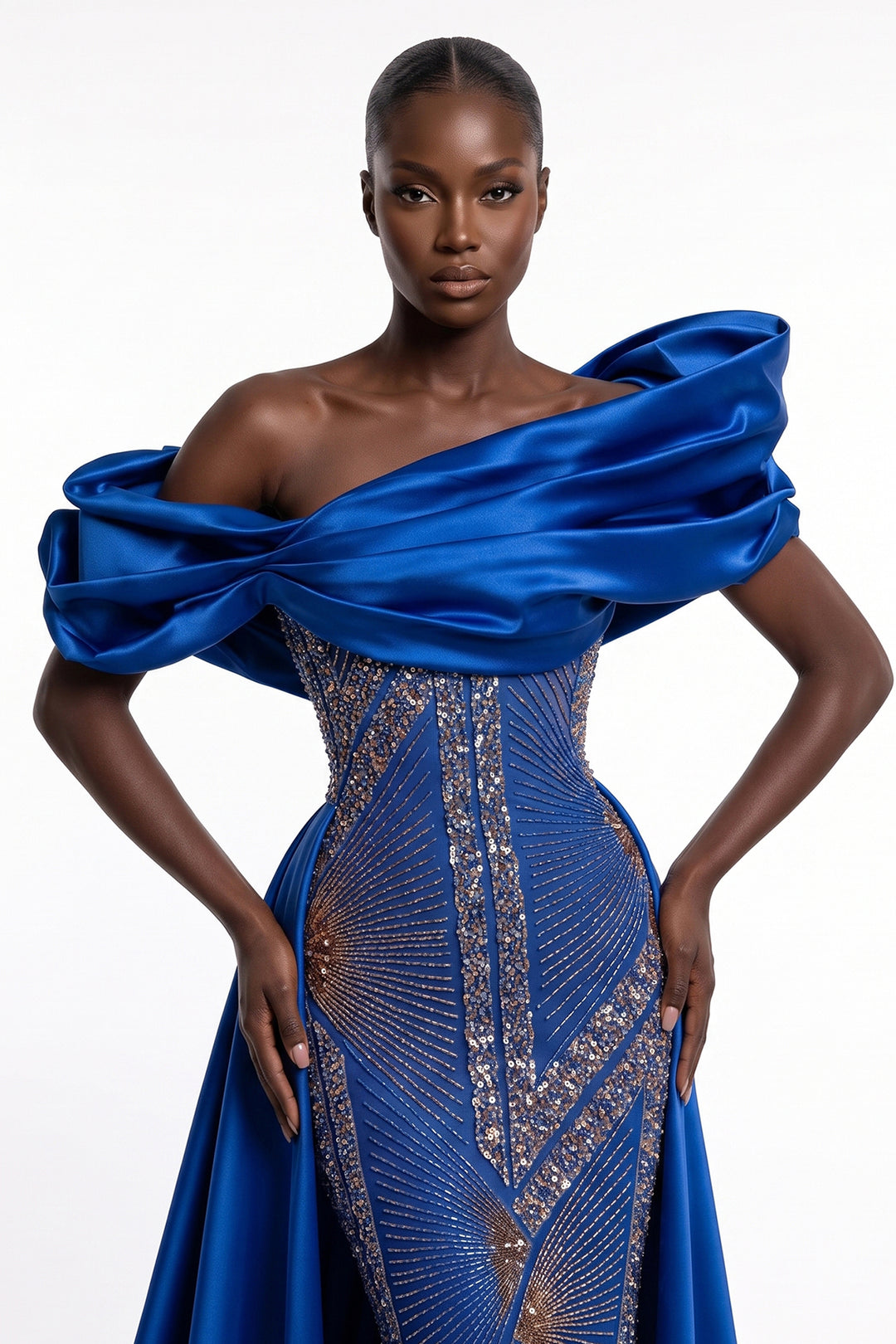 Off-The-Shoulder with Art Deco Beaded Dress