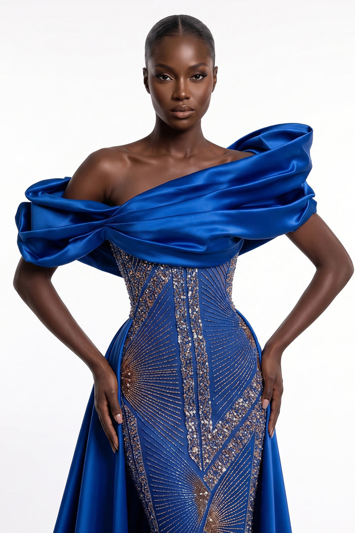 Off-The-Shoulder with Art Deco Beaded Dress