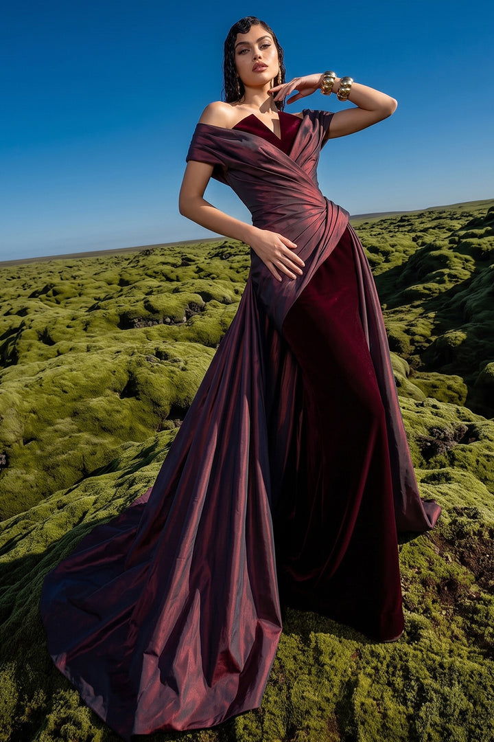 Off-The-Shoulder Draped with Velvet Dress