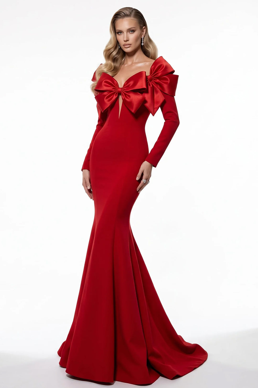 Long Sleeve Statement with Bow Mermaid Dress