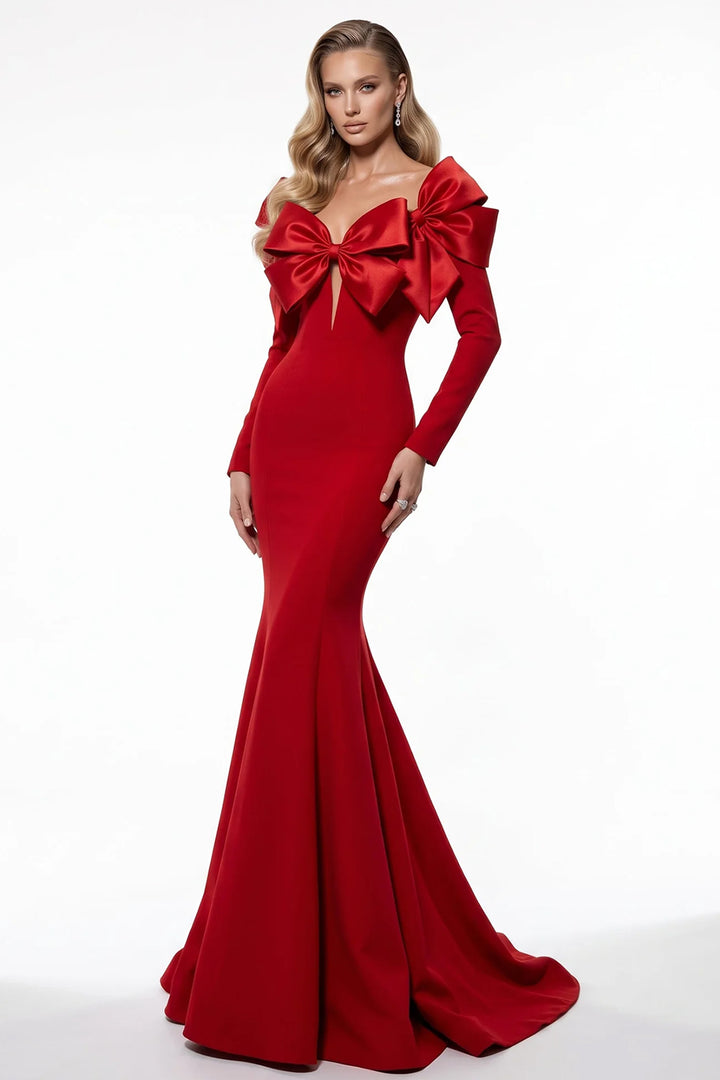 Long Sleeve Statement with Bow Mermaid Dress