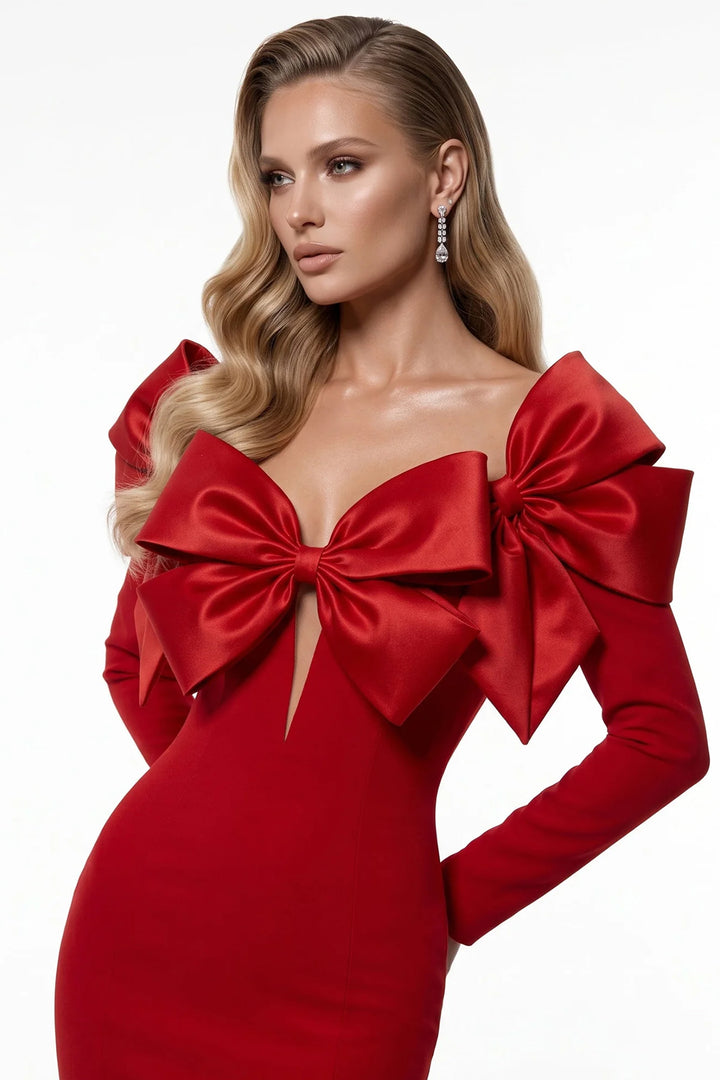 Long Sleeve Statement with Bow Mermaid Dress