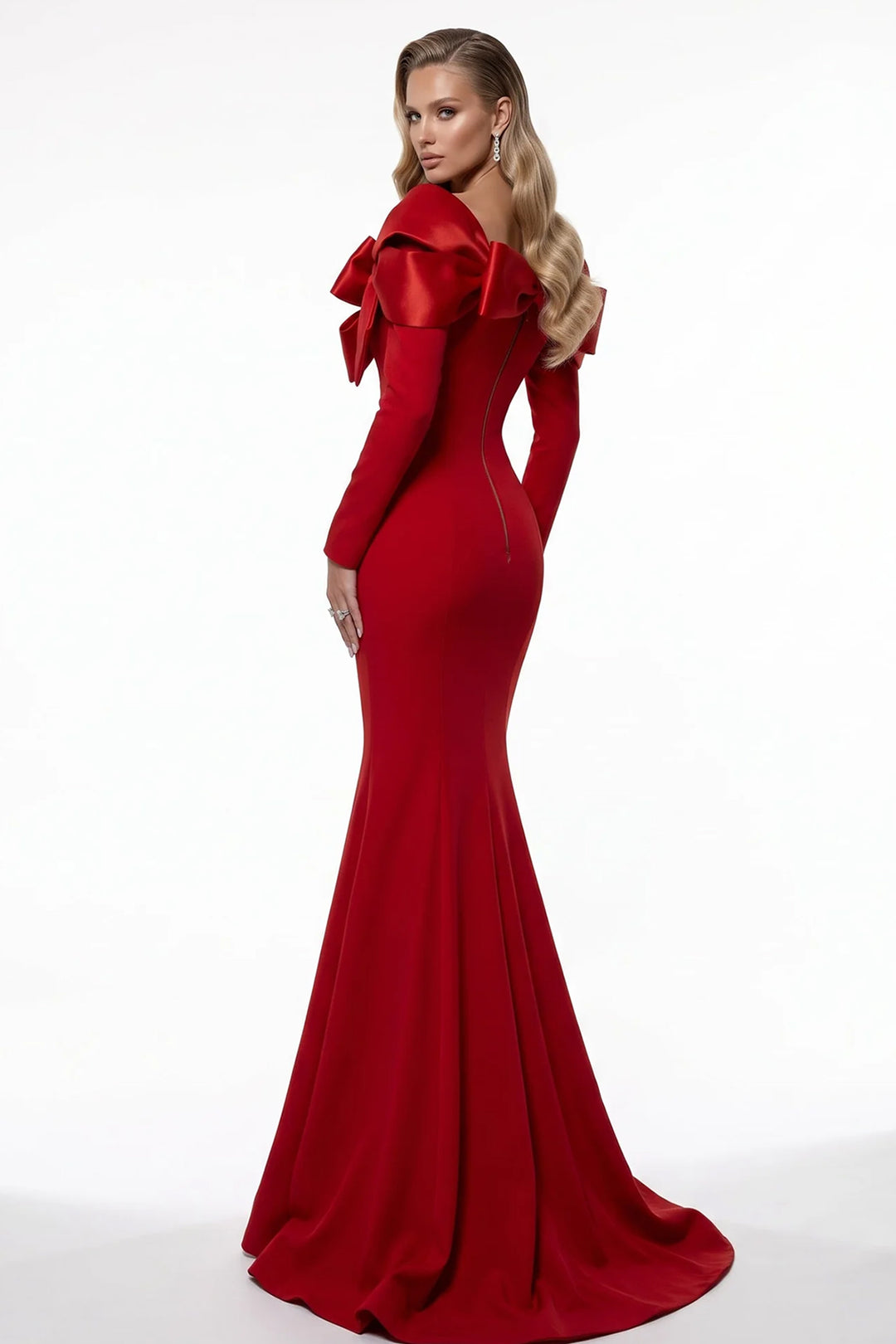 Long Sleeve Statement with Bow Mermaid Dress