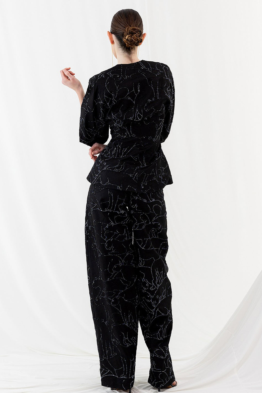 Embroidered V-Neck Jacket and Balloon Trouser Set