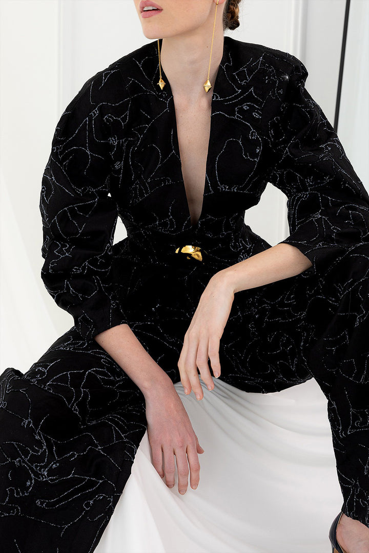 Embroidered V-Neck Jacket and Balloon Trouser Set