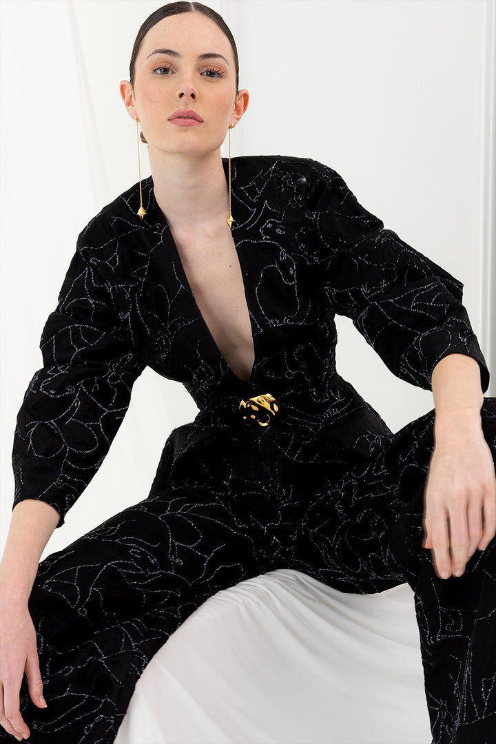 Embroidered V-Neck Jacket and Balloon Trouser Set