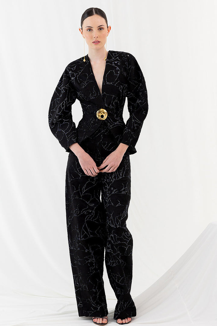 Embroidered V-Neck Jacket and Balloon Trouser Set