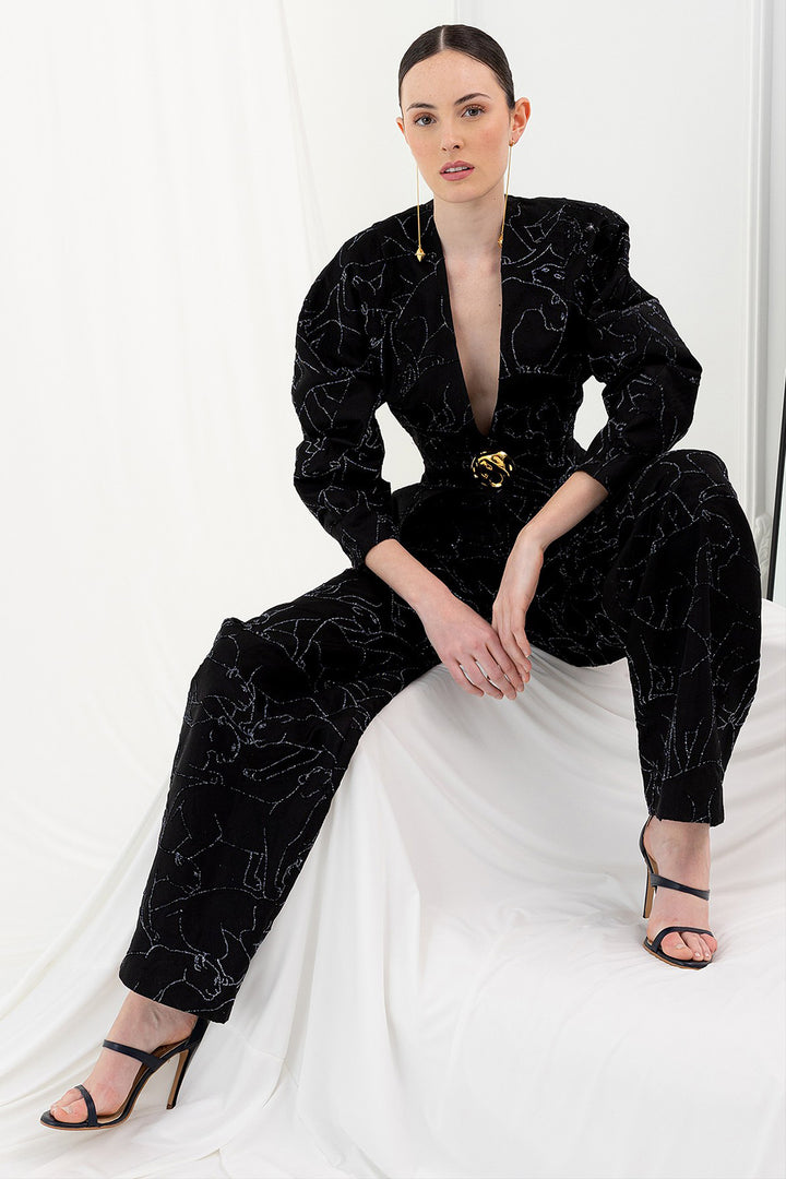Embroidered V-Neck Jacket and Balloon Trouser Set
