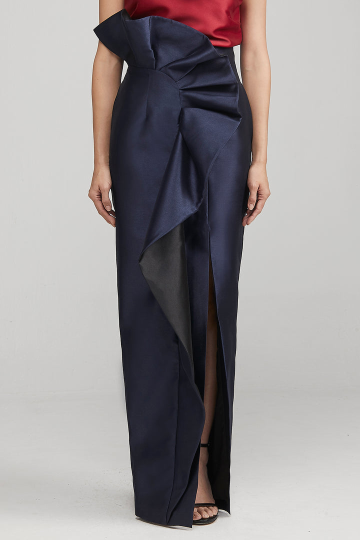 Draped Column Skirt with Ruffles