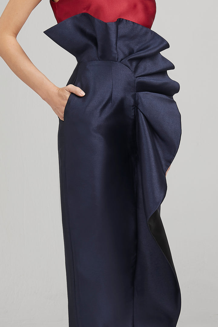 Draped Column Skirt with Ruffles