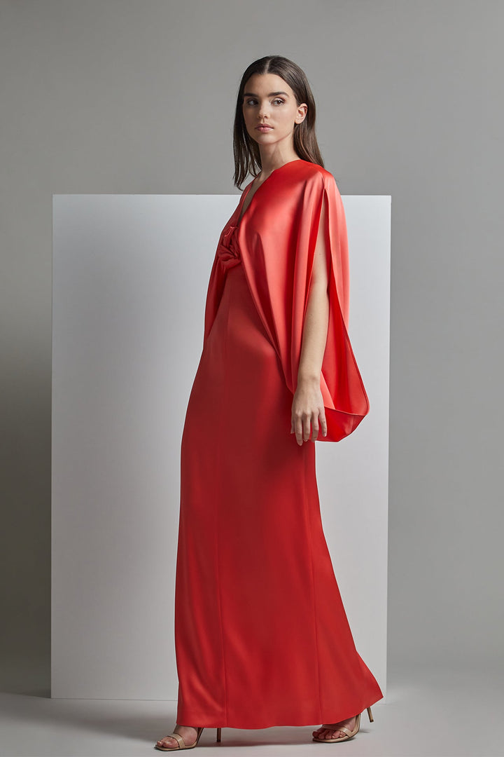 Straight-Cut Dress with Cape Sleeves