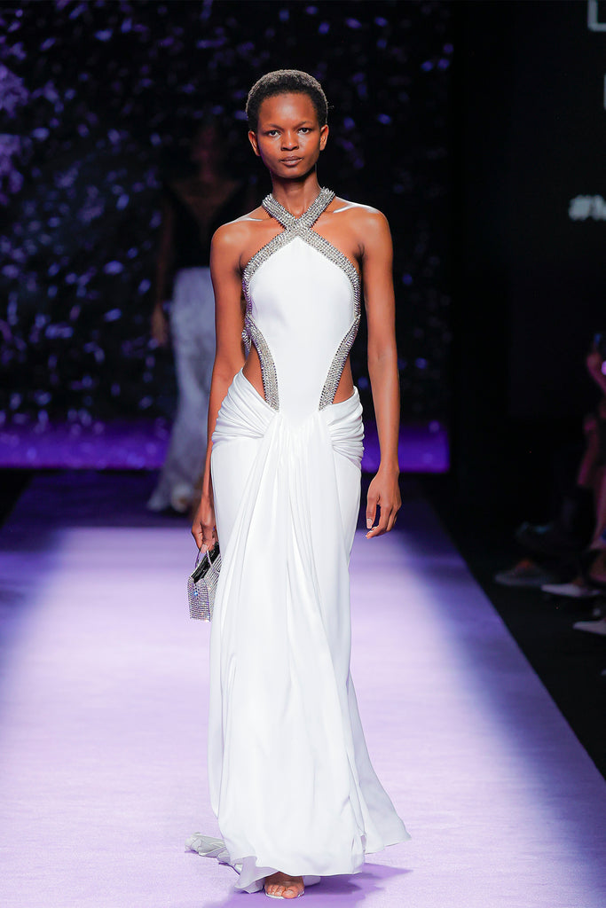 Halter Neck Embroidered Dress with Cut-Outs Off-White / US 16 Halter Neck Embroidered Dress with Cut-Outs Off-White / US 16